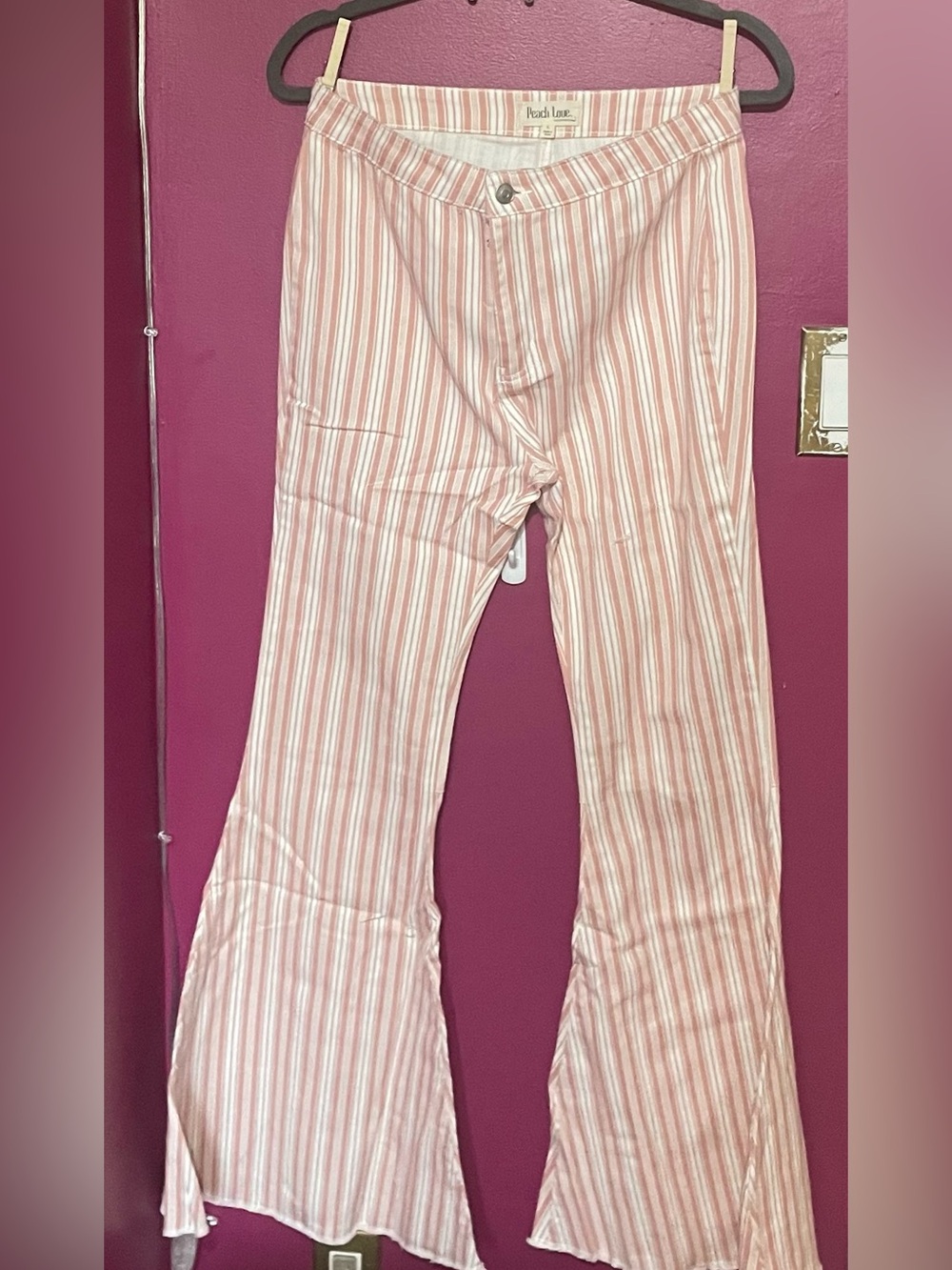 Peach Love California Pink & White Striped Flared Pants